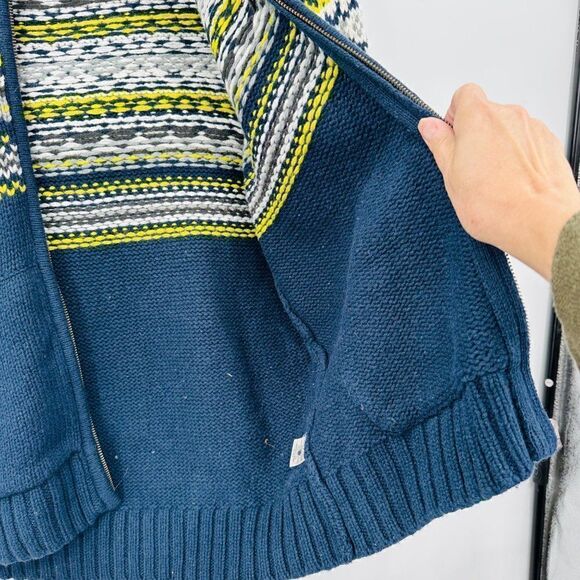 P.S. from Aeropostale Fair Isle Sweater Hoodie Jacket Boys XL Blue White Yellow - Picture 7 of 9